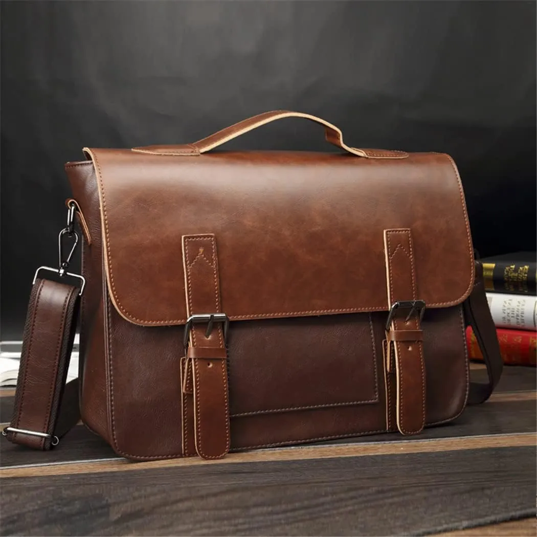Men Crazy Horse Artificial Leather Business Handbag Laptop Briefcases Leather Casual Messenger Shoulder Bags