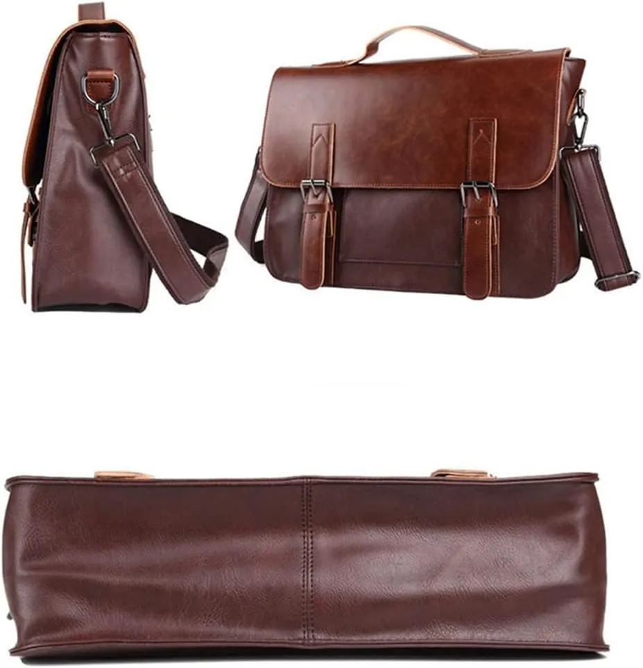 Men Crazy Horse Artificial Leather Business Handbag Laptop Briefcases Leather Casual Messenger Shoulder Bags