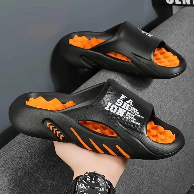Men's Alphabet Print Soft-Sole EVA Slides Non Slip Open Toe Slippers Trendy Beach Shoes | WN58