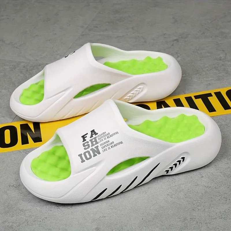 Men's Alphabet Print Soft-Sole EVA Slides Non Slip Open Toe Slippers Trendy Beach Shoes | WN58