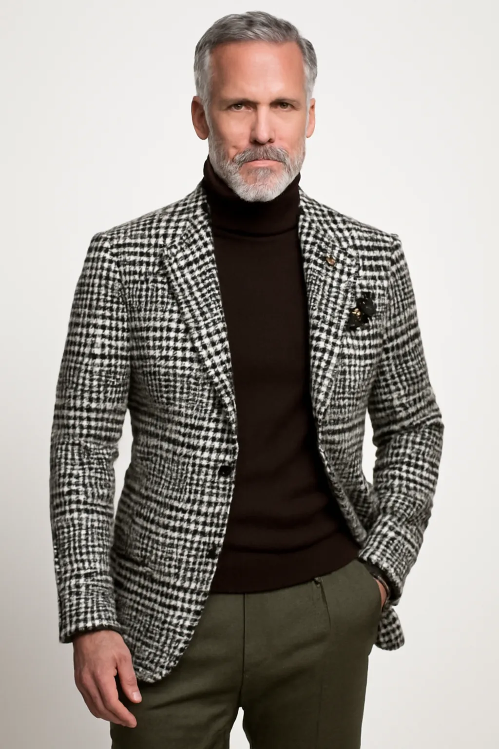 Mens Blazer  Slim Fit Wool Blend  Houndstooth Pattern  Single Breasted Formal Wear