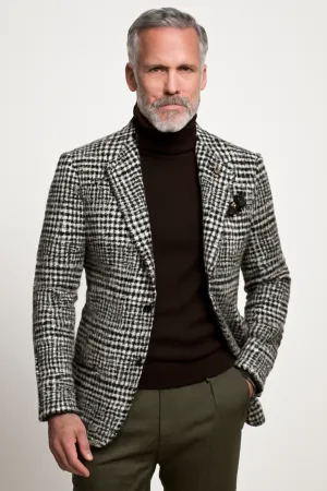 Mens Blazer  Slim Fit Wool Blend  Houndstooth Pattern  Single Breasted Formal Wear
