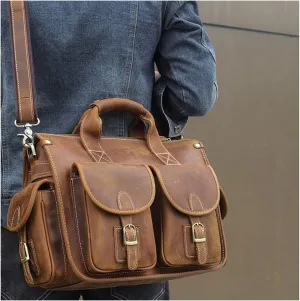 Mens Business Backpacks, Messenger Shoulder Bags, Genuine Leather Laptop Bags, Briefcases, Casual Daypacks (Color : Brown)
