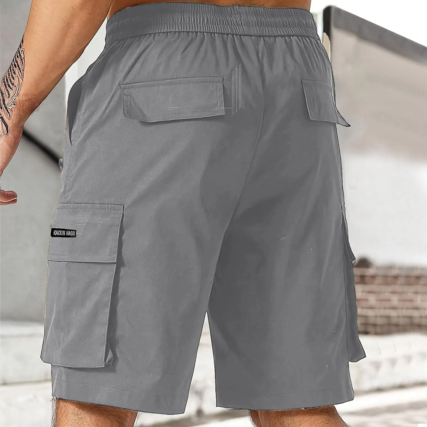 Mens Cargo Shorts Big and Tall Elastic Waist Long Fishing Hiking Shorts Drawstring Lounge Beach Pants Multi Pockets