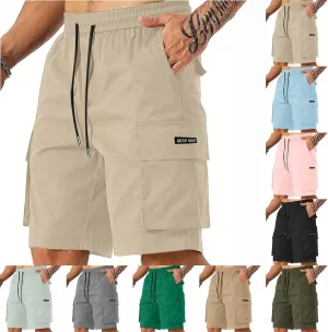 Mens Cargo Shorts Big and Tall Elastic Waist Long Fishing Hiking Shorts Drawstring Lounge Beach Pants Multi Pockets