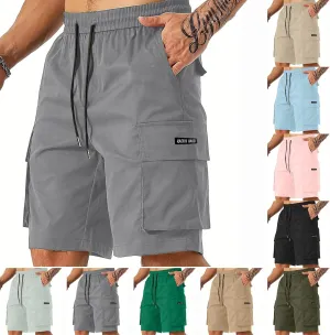 Mens Cargo Shorts Big and Tall Elastic Waist Long Fishing Hiking Shorts Drawstring Lounge Beach Pants Multi Pockets