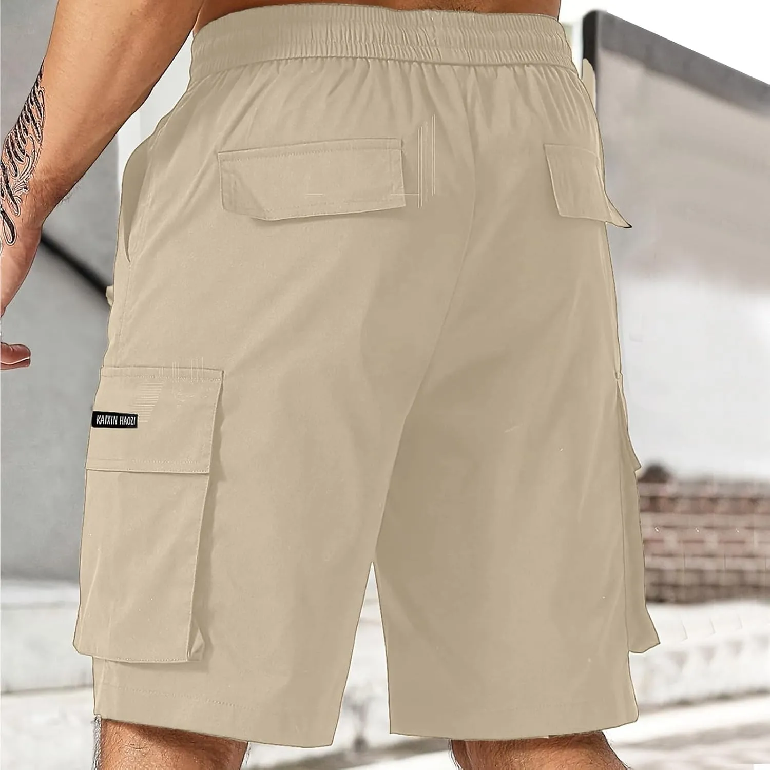 Mens Cargo Shorts Big and Tall Elastic Waist Long Fishing Hiking Shorts Drawstring Lounge Beach Pants Multi Pockets