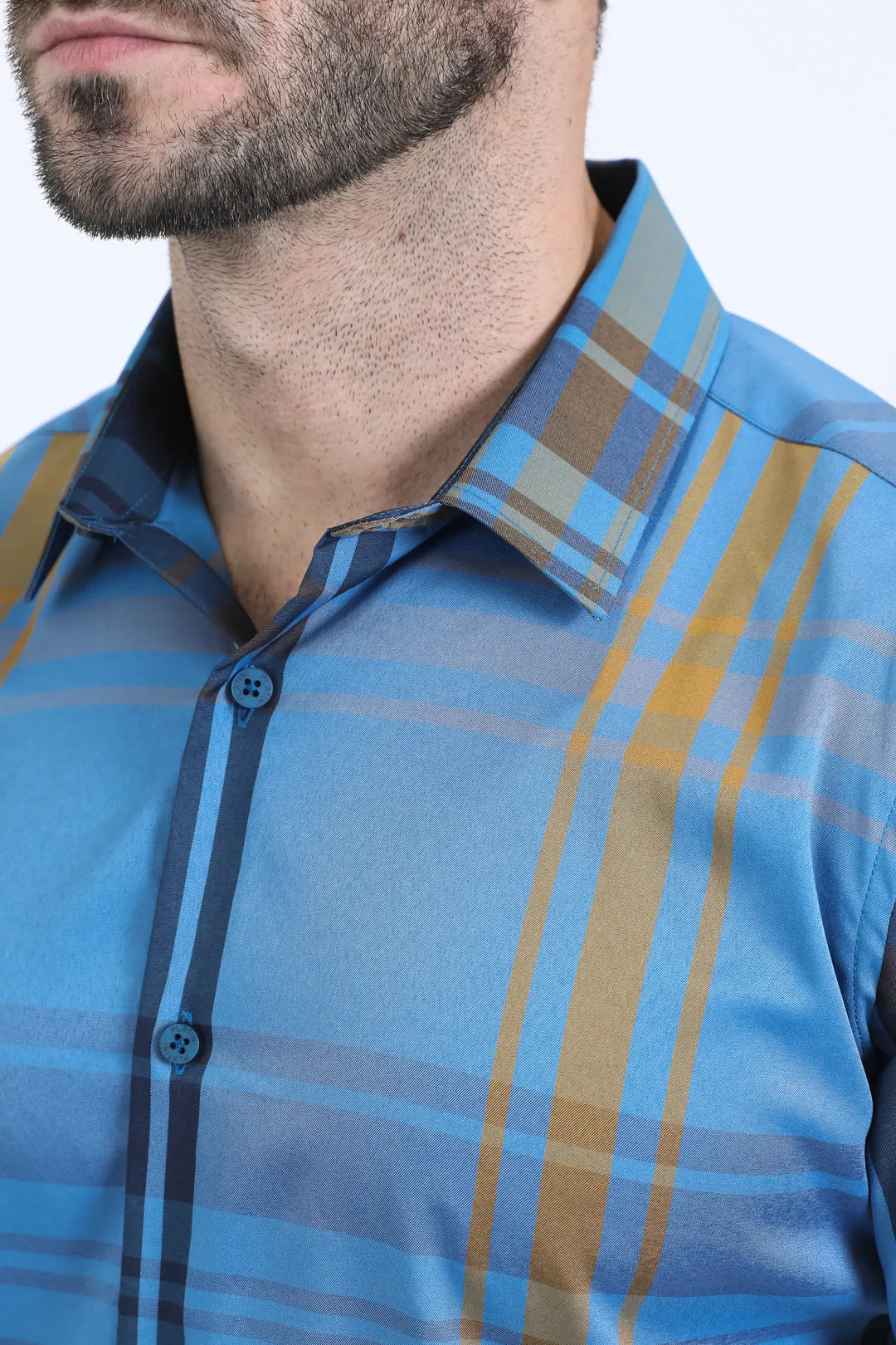 Mens Checkered Long Sleeve Dk. Blue Shirt