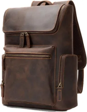 Mens Leather Casual Daypack Hiking Daypacks Laptop Bags Cowhide Backpacks Business Briefcases Travel Bags (Brown)