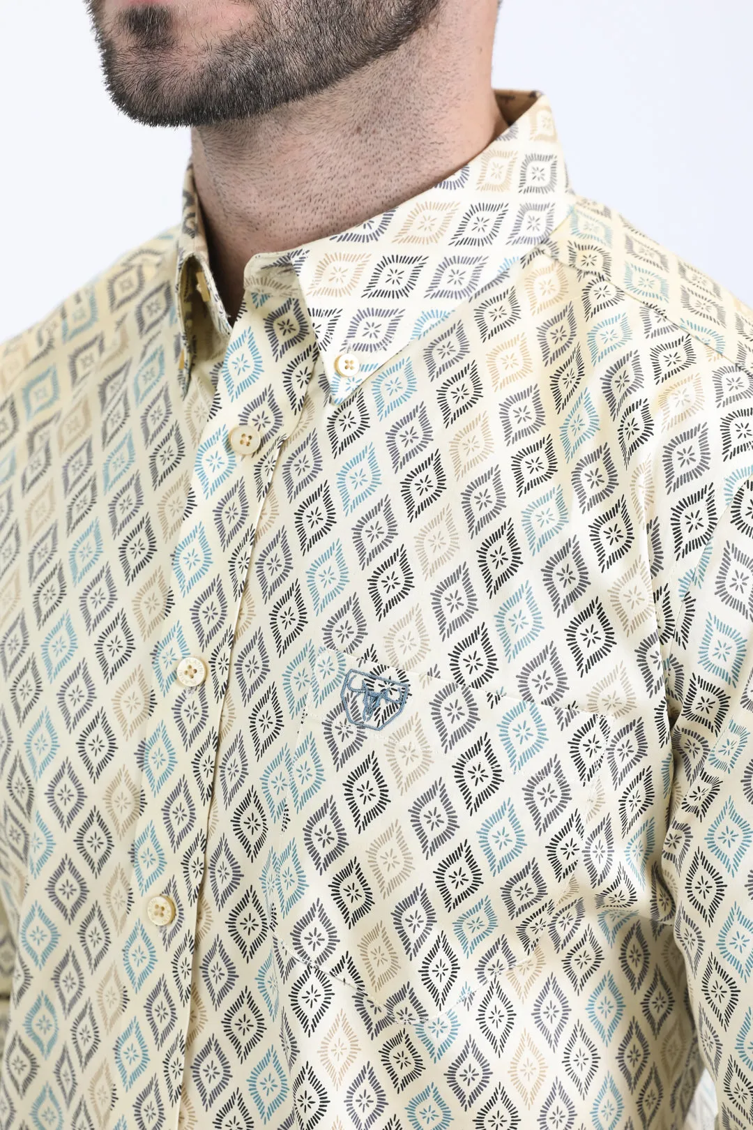 Mens Satin Cotton Modern Fit Navy Long Sleeve Beige Shirt