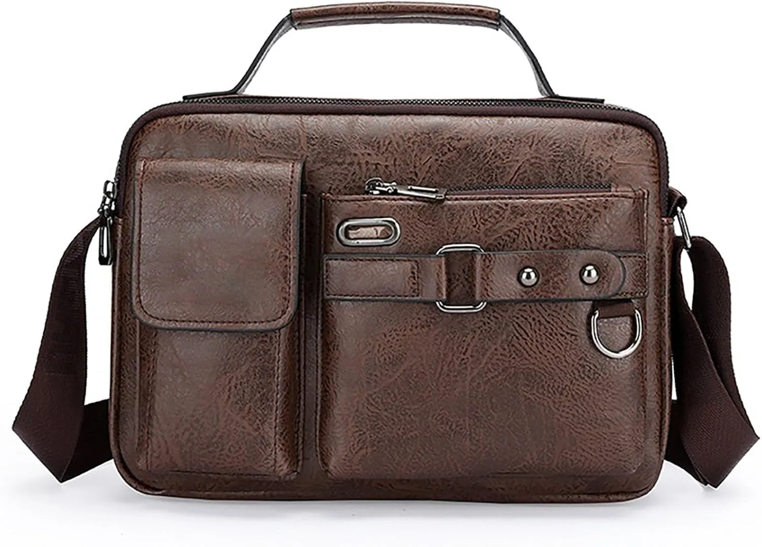 Men's Shoulder Bag Crossbody Bag Large Capacity PU Retro Briefcase Multifunctional Leather Bags Computer Bags