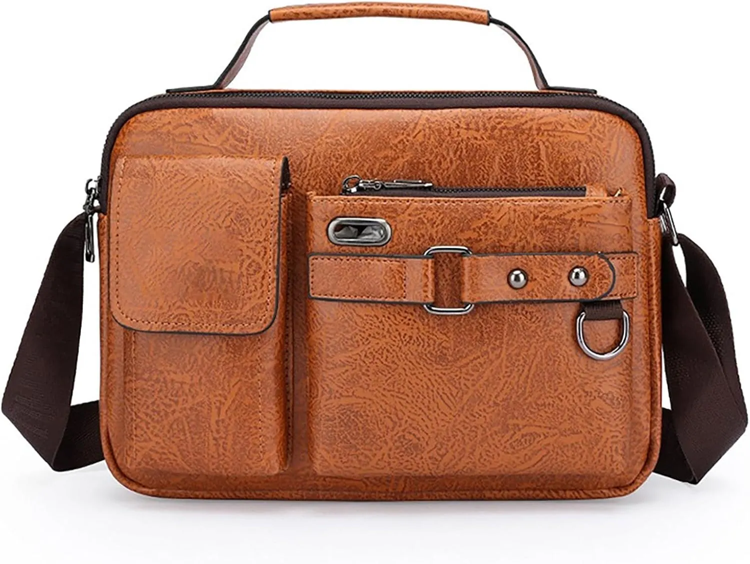 Men's Shoulder Bag Crossbody Bag Large Capacity PU Retro Briefcase Multifunctional Leather Bags Computer Bags