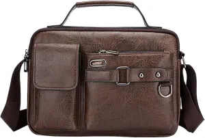 Men's Shoulder Bag Crossbody Bag Large Capacity PU Retro Briefcase Multifunctional Leather Bags Computer Bags