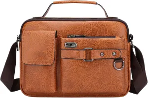 Men's Shoulder Bag Crossbody Bag Large Capacity PU Retro Briefcase Multifunctional Leather Bags Computer Bags