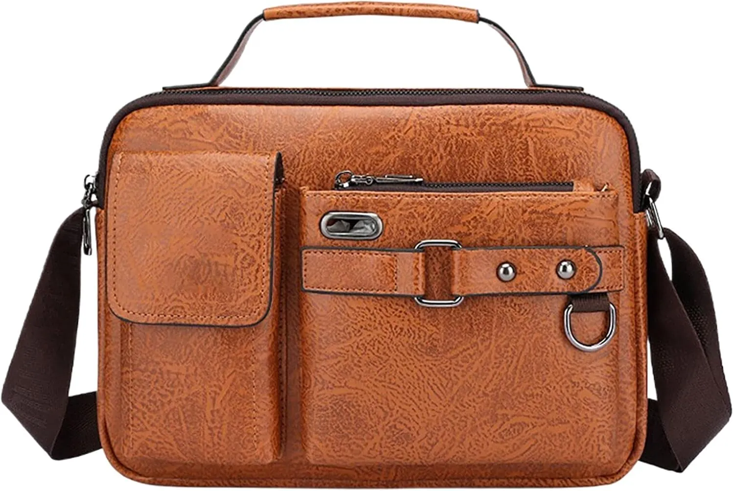 Men's Shoulder Bag Crossbody Bag Large Capacity PU Retro Briefcase Multifunctional Leather Bags Computer Bags