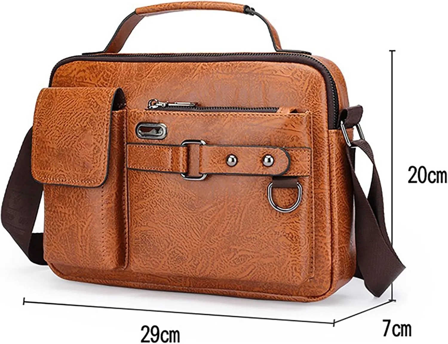 Men's Shoulder Bag Crossbody Bag Large Capacity PU Retro Briefcase Multifunctional Leather Bags Computer Bags
