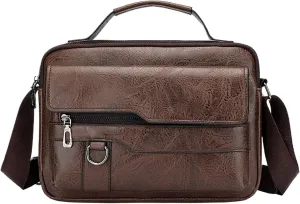 Men's Shoulder Bag Crossbody Bag Large Capacity PU Retro Briefcase Multifunctional Leather Bags Computer Woman