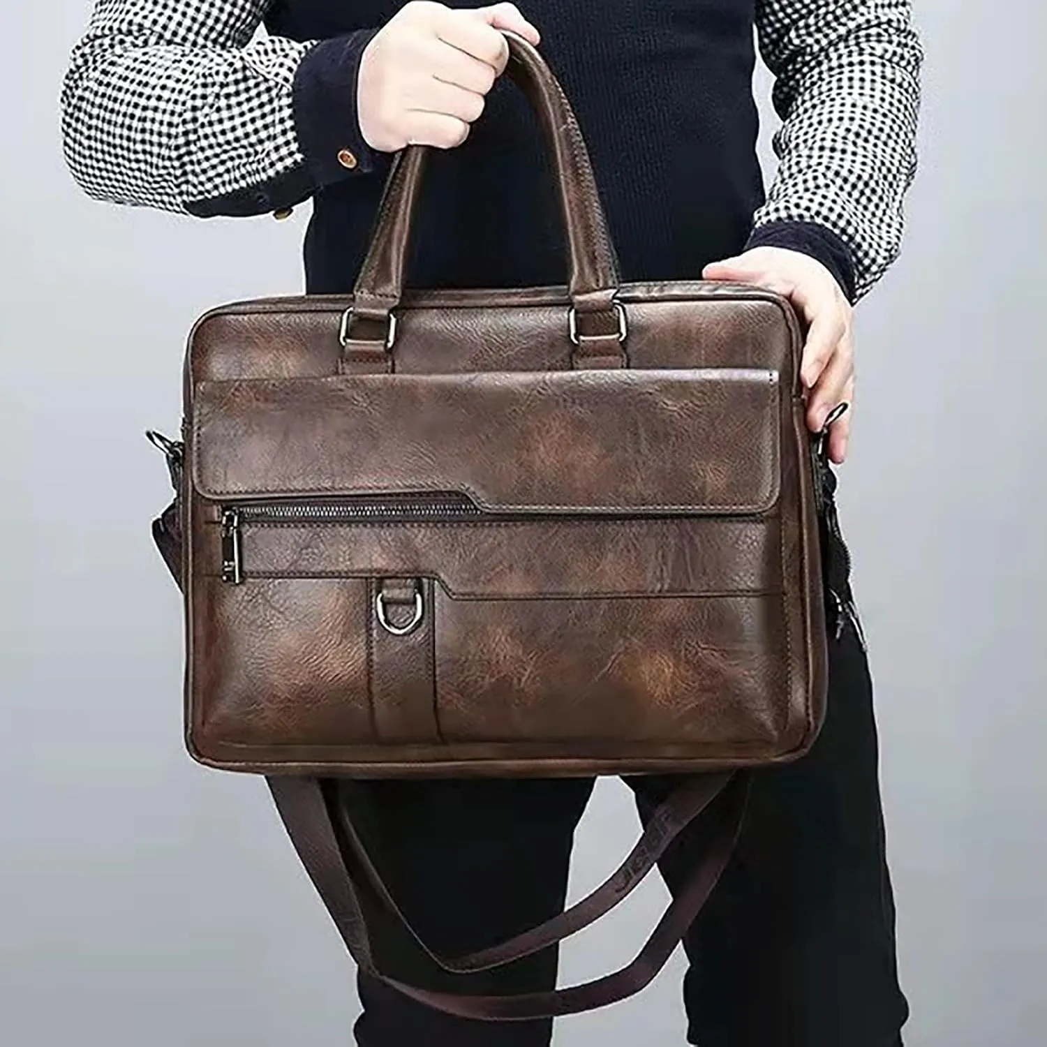 Men's Shoulder Bag Crossbody Bag Large Capacity PU Retro Briefcase Multifunctional Leather Guitar Straps for Handbags