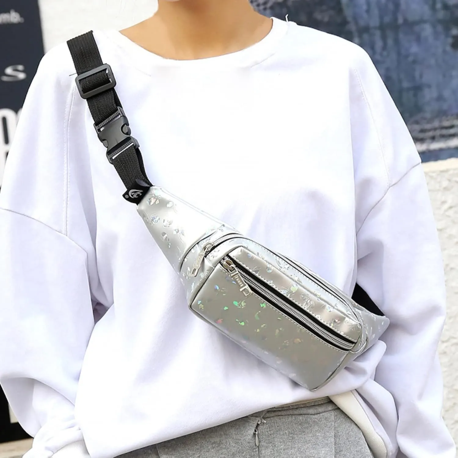 Mesh Beach Tote Waist Bag Outdoor Leisure Travel Waist Mobile Phone Storage Bag New Trend Color Floret PU