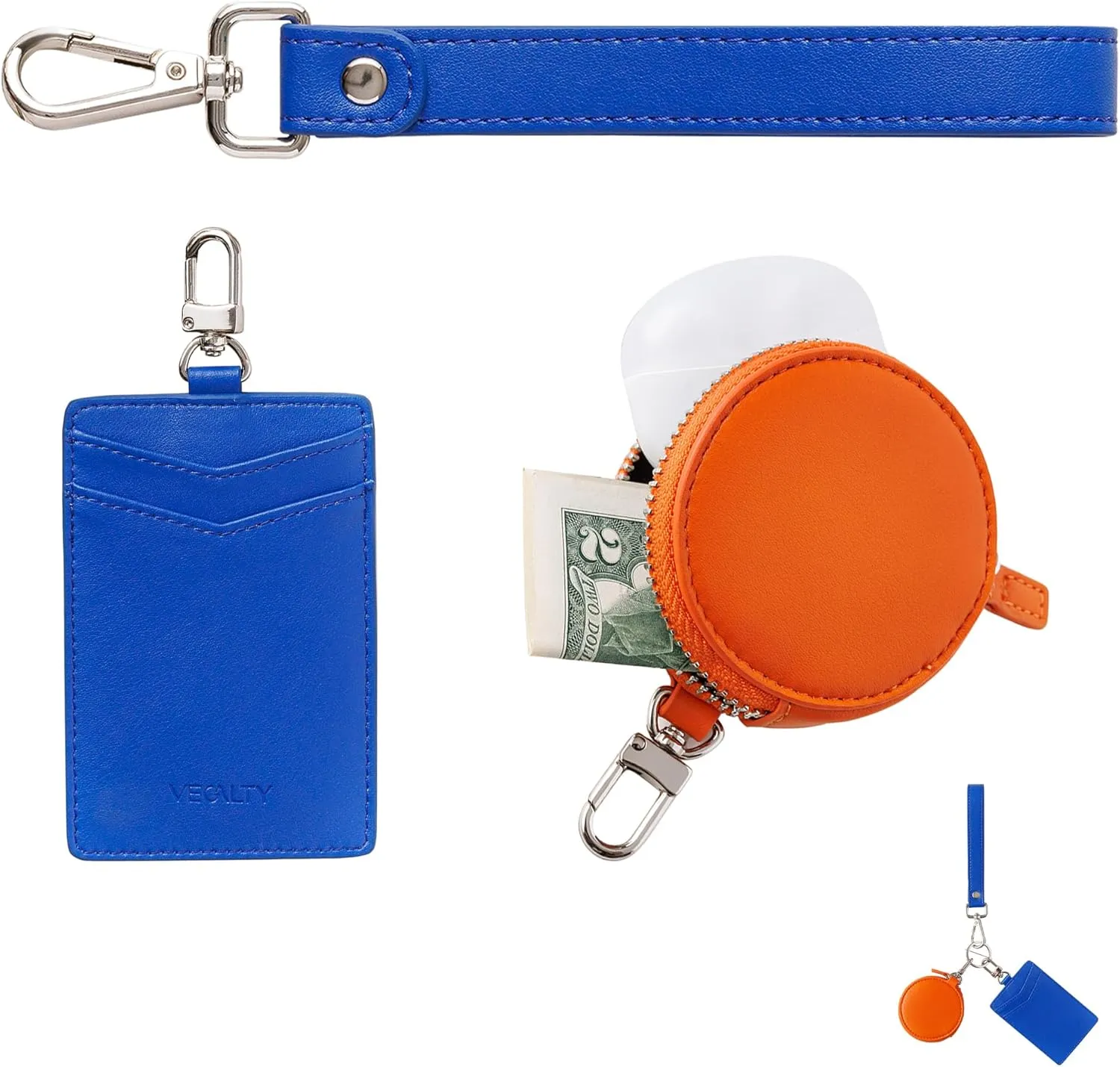 Microfiber Leather Keychain Wristlet Wallet for Women Dual Pouch Wristlet Mini Purse with Card Holder Women Wallet Portable Landyard Coin Purse Keychain Wallet