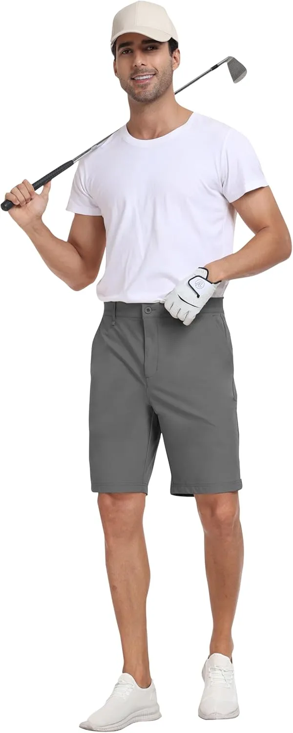 MoFiz Men's Athletic Shorts Slim Stretch 9" Golf Shorts Lightweight Hiking Summer Shorts Active Waistband
