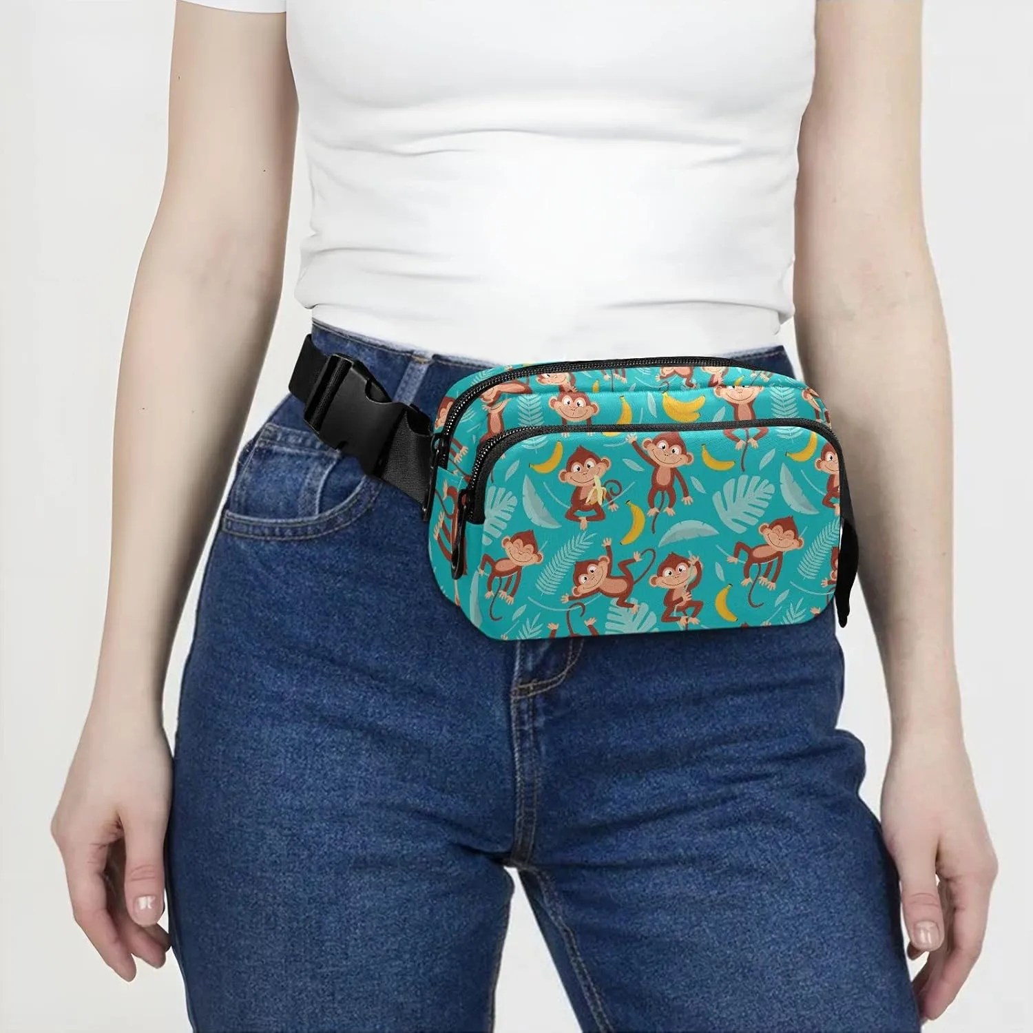 Monkey Banana Fanny Packs for Women & Men Waterproof Waist Pack Fashion Casual Crossbody Bags Hip Bum Bag with Adjustable Strap Hands Free for Outdoors, Hiking, Running, Travel