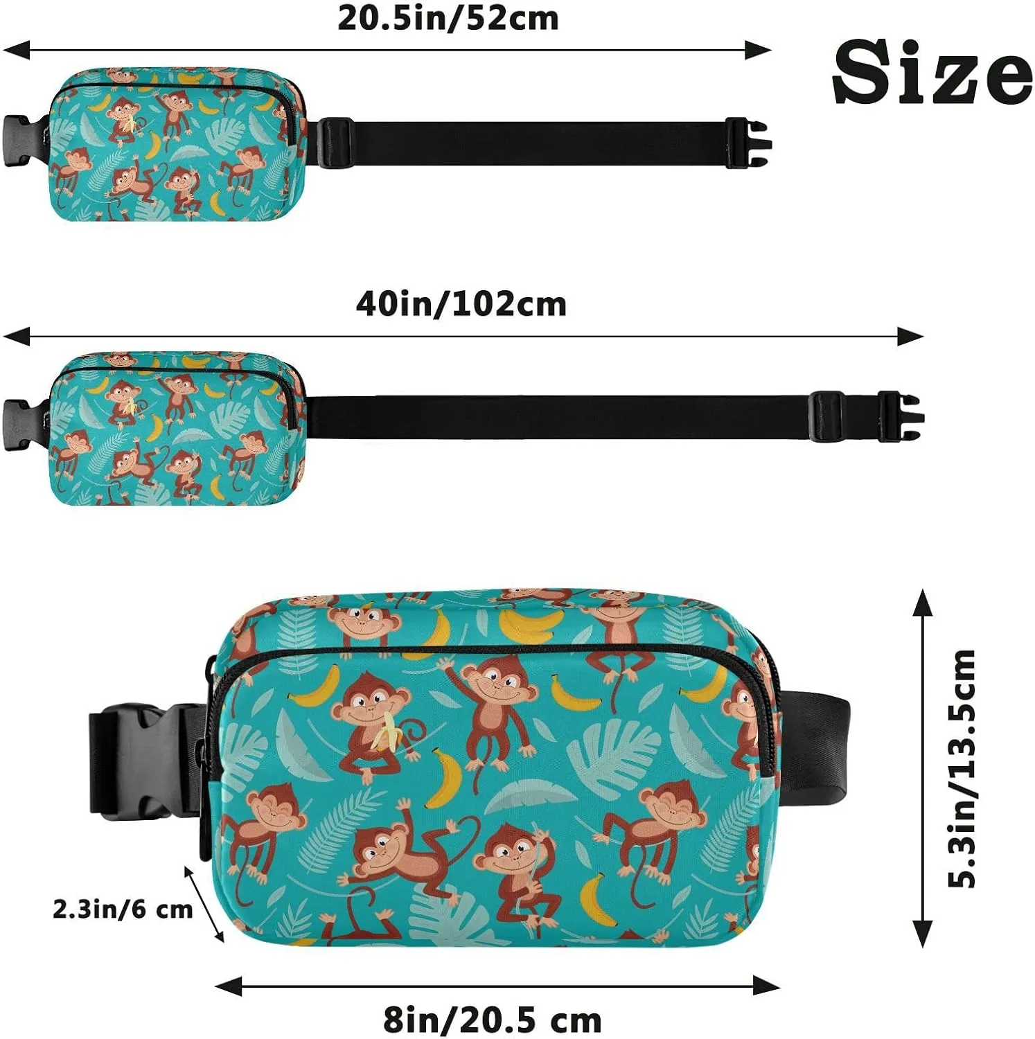 Monkey Banana Fanny Packs for Women & Men Waterproof Waist Pack Fashion Casual Crossbody Bags Hip Bum Bag with Adjustable Strap Hands Free for Outdoors, Hiking, Running, Travel