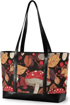 Mushrooms Leaves Cherry Red professional briefcase for women with zipper laptop tote bags for work for school with diaper bolso para laptop mujer