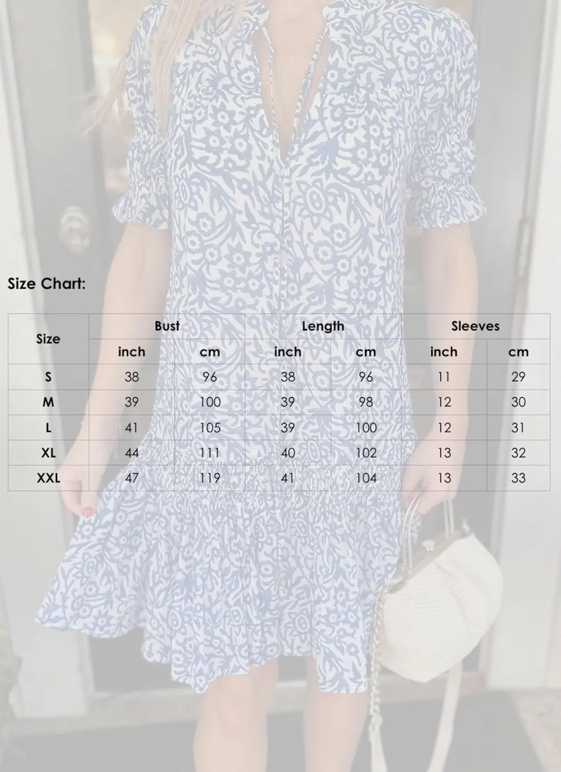 Navy Mini Dress for Women V Neck Puff Sleeve Boho Floral Print Ruffle Casual Flowy A-Line Beach Vacation Mini Dresses