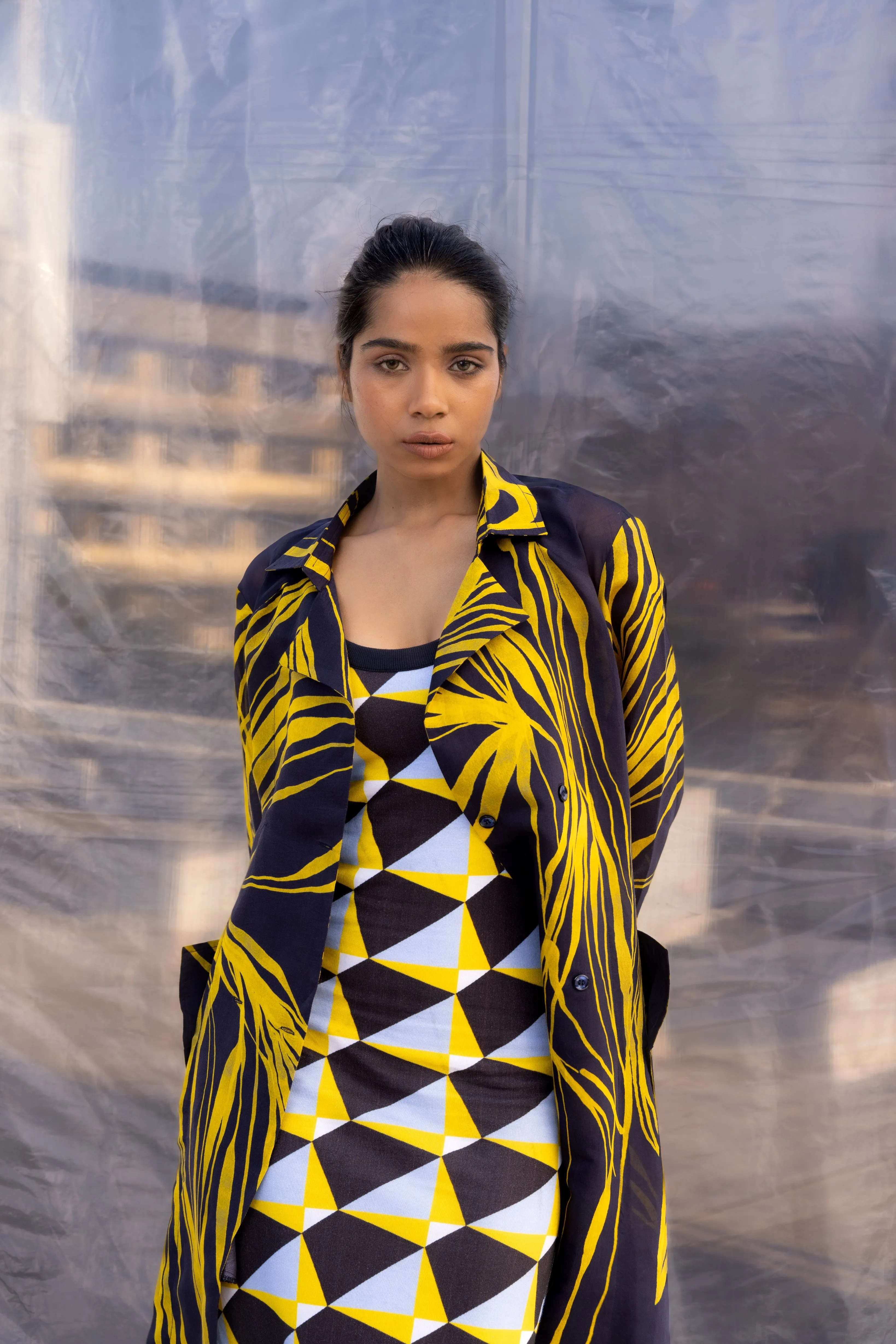 Navy String Silk Trench