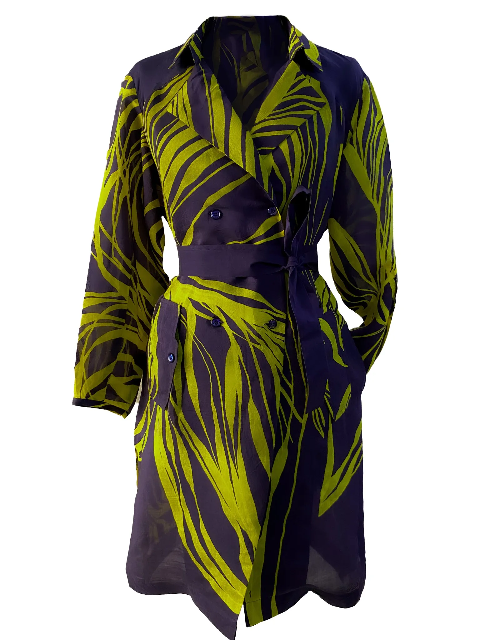 Navy String Silk Trench