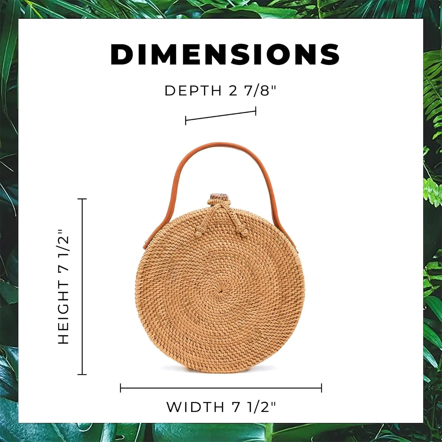 Novum Crafts Round Rattan Bag for Women - Handmade Ata Wicker Woven Purse - Circle, Square, Oval Brown Straw Boho Bags