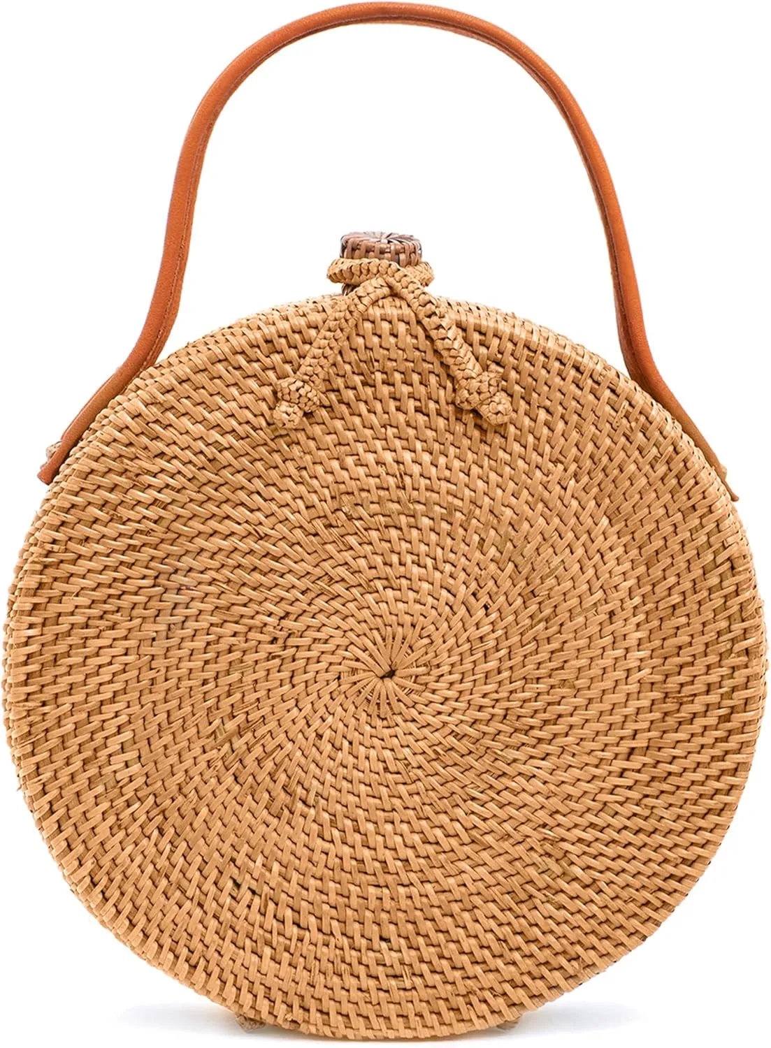 Novum Crafts Round Rattan Bag for Women - Handmade Ata Wicker Woven Purse - Circle, Square, Oval Brown Straw Boho Bags