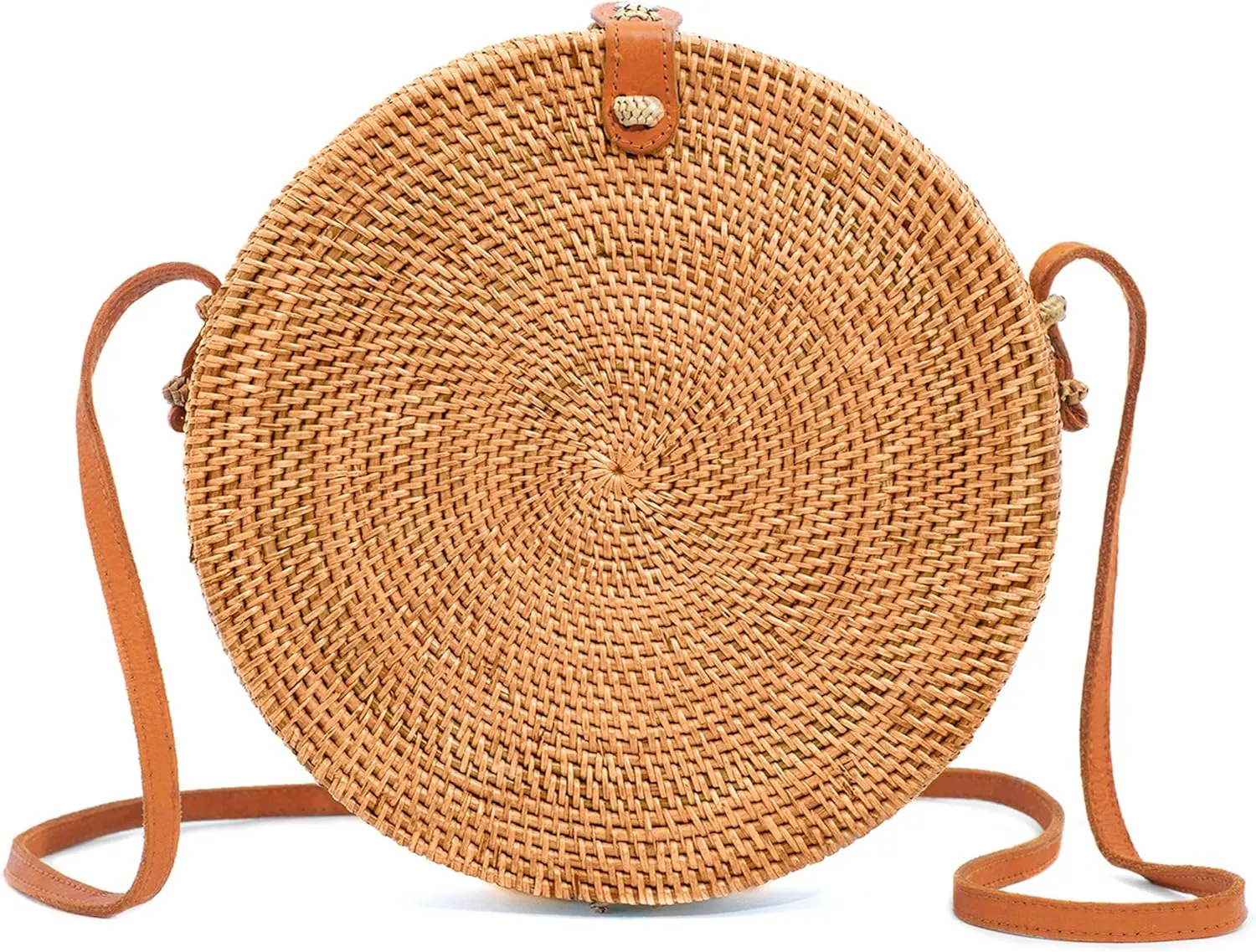 Novum Crafts Round Rattan Bag for Women - Handmade Ata Wicker Woven Purse - Circle, Square, Oval Brown Straw Boho Bags