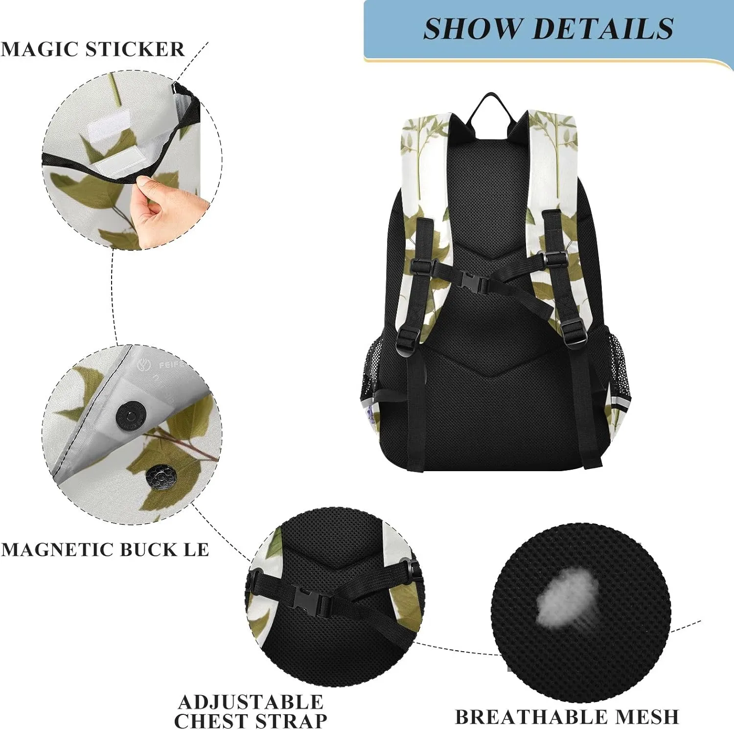 ODAWA Collection of Flowers Plants Backpack for Students High Capacity Laptop Backpack Boy School Bag
