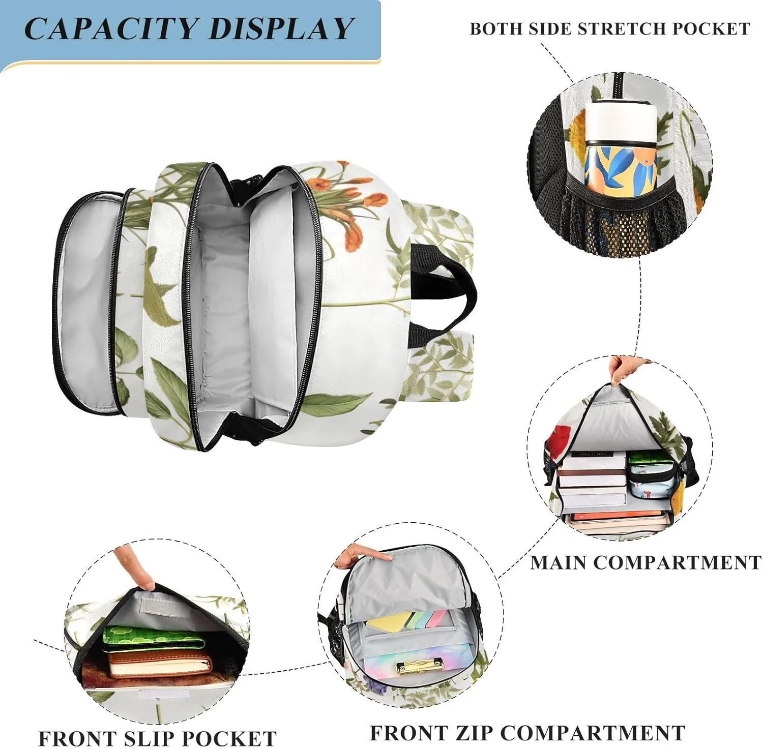 ODAWA Collection of Flowers Plants Backpack for Students High Capacity Laptop Backpack Boy School Bag