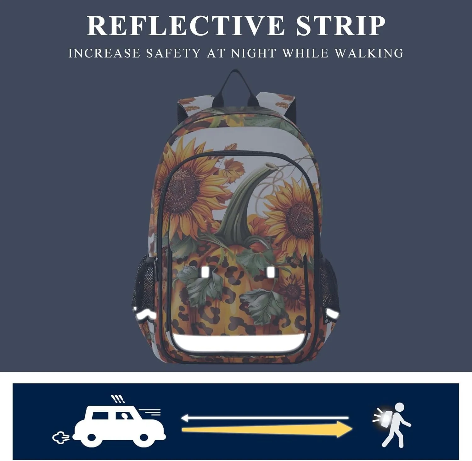 ODAWA Leopard Print Design Pumpkin Kids School Backpack with Reflective Strips Women's Laptop Backpack Travel Daypack