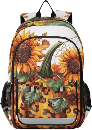 ODAWA Leopard Print Design Pumpkin Kids School Backpack with Reflective Strips Women's Laptop Backpack Travel Daypack
