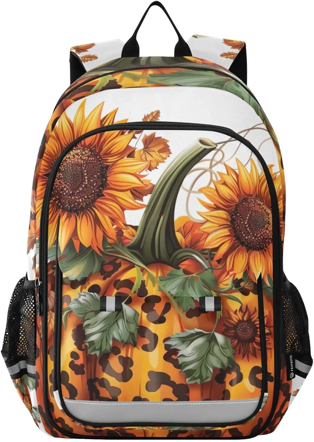 ODAWA Leopard Print Design Pumpkin Kids School Backpack with Reflective Strips Women's Laptop Backpack Travel Daypack