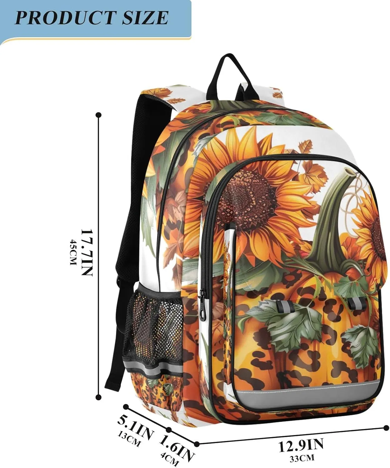 ODAWA Leopard Print Design Pumpkin Kids School Backpack with Reflective Strips Women's Laptop Backpack Travel Daypack