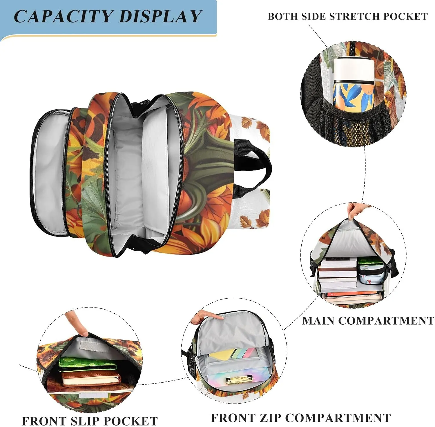 ODAWA Leopard Print Design Pumpkin Kids School Backpack with Reflective Strips Women's Laptop Backpack Travel Daypack
