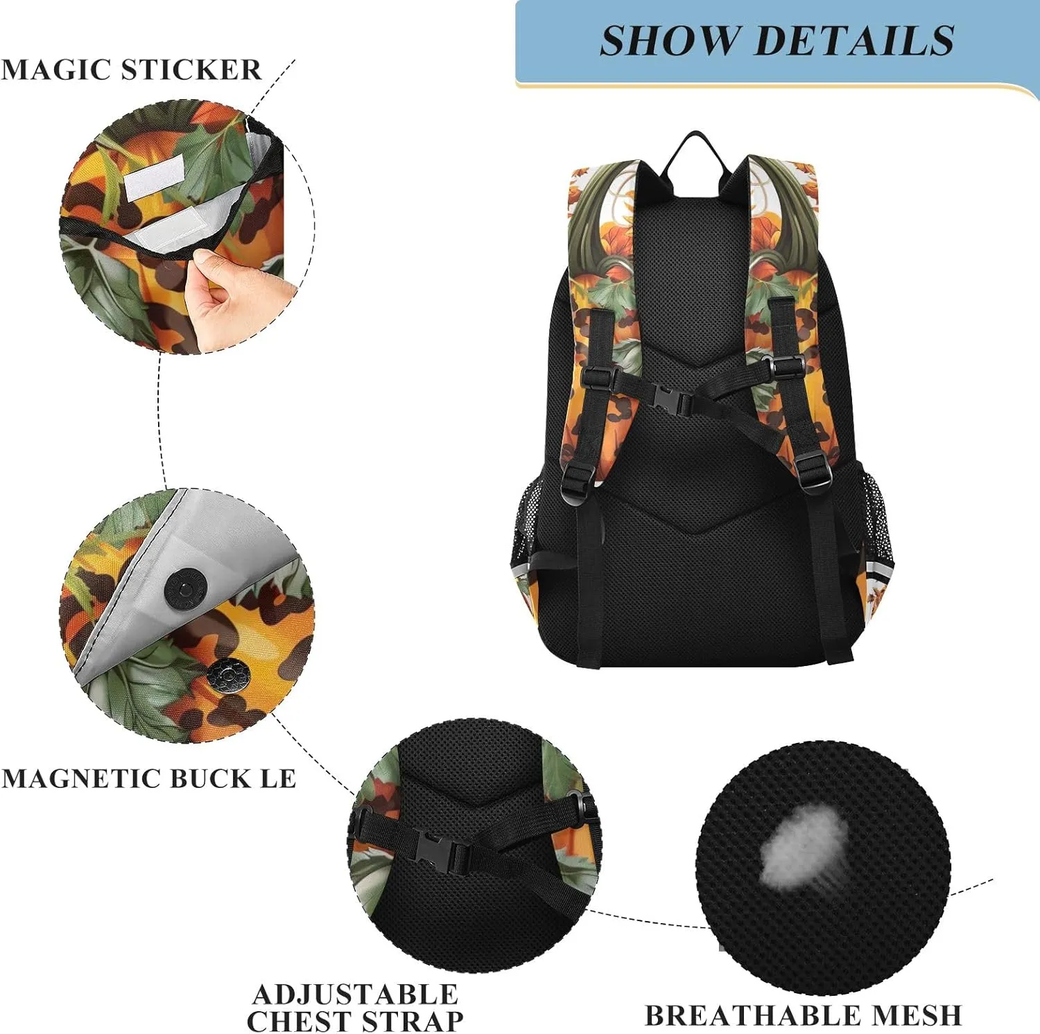 ODAWA Leopard Print Design Pumpkin Kids School Backpack with Reflective Strips Women's Laptop Backpack Travel Daypack