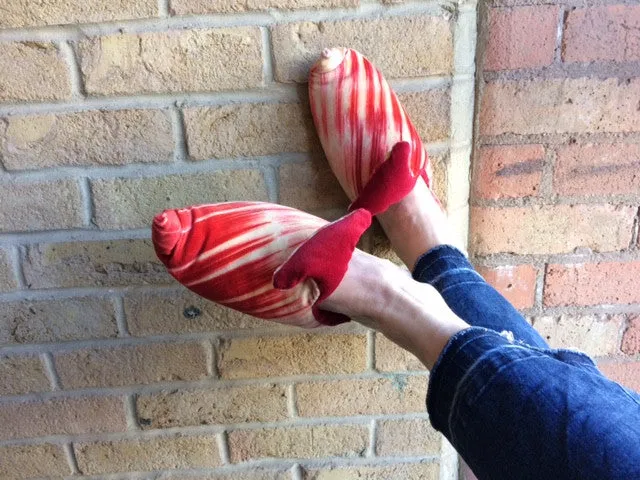 Orange and red striped velvet slipper