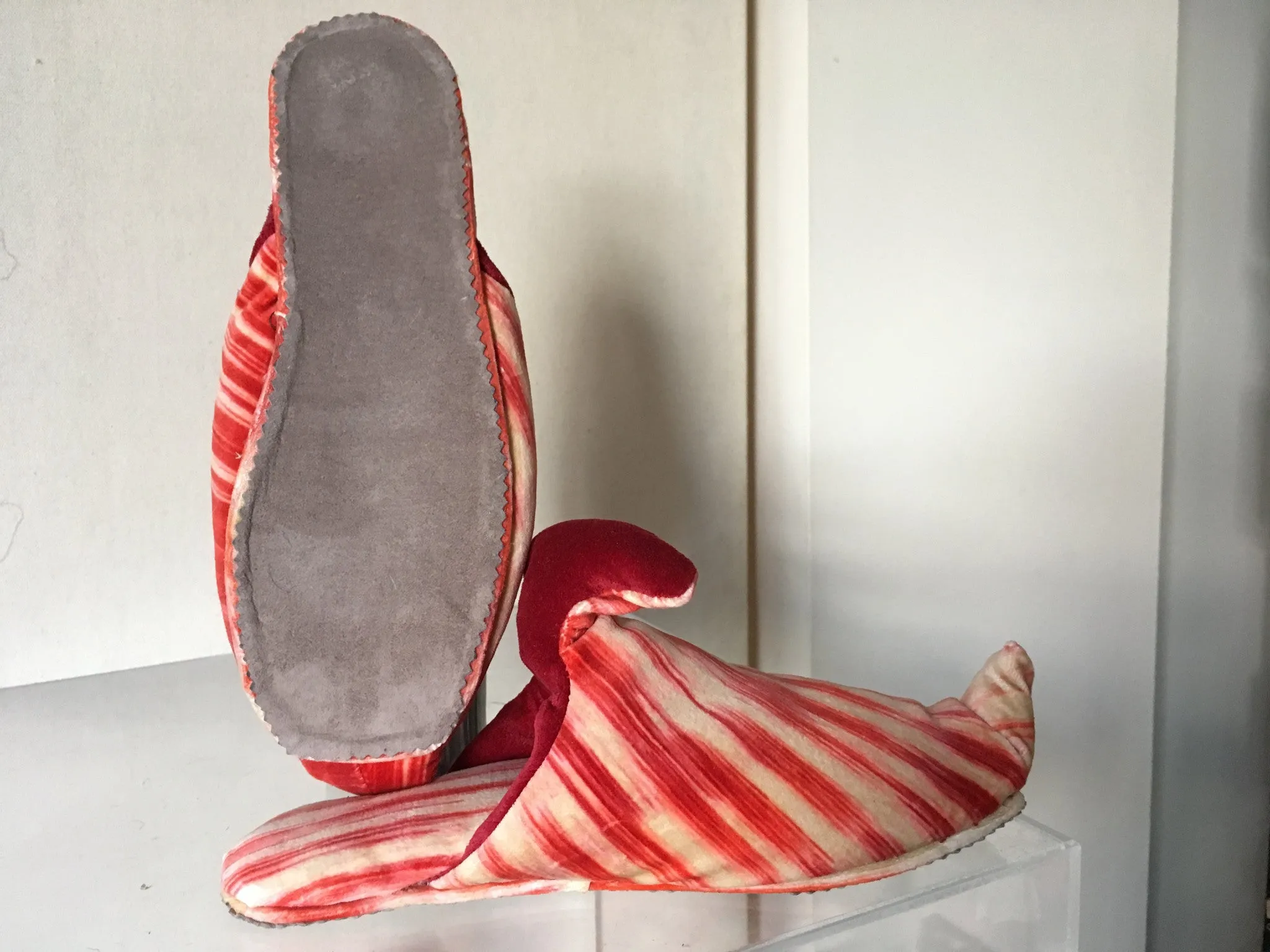 Orange and red striped velvet slipper