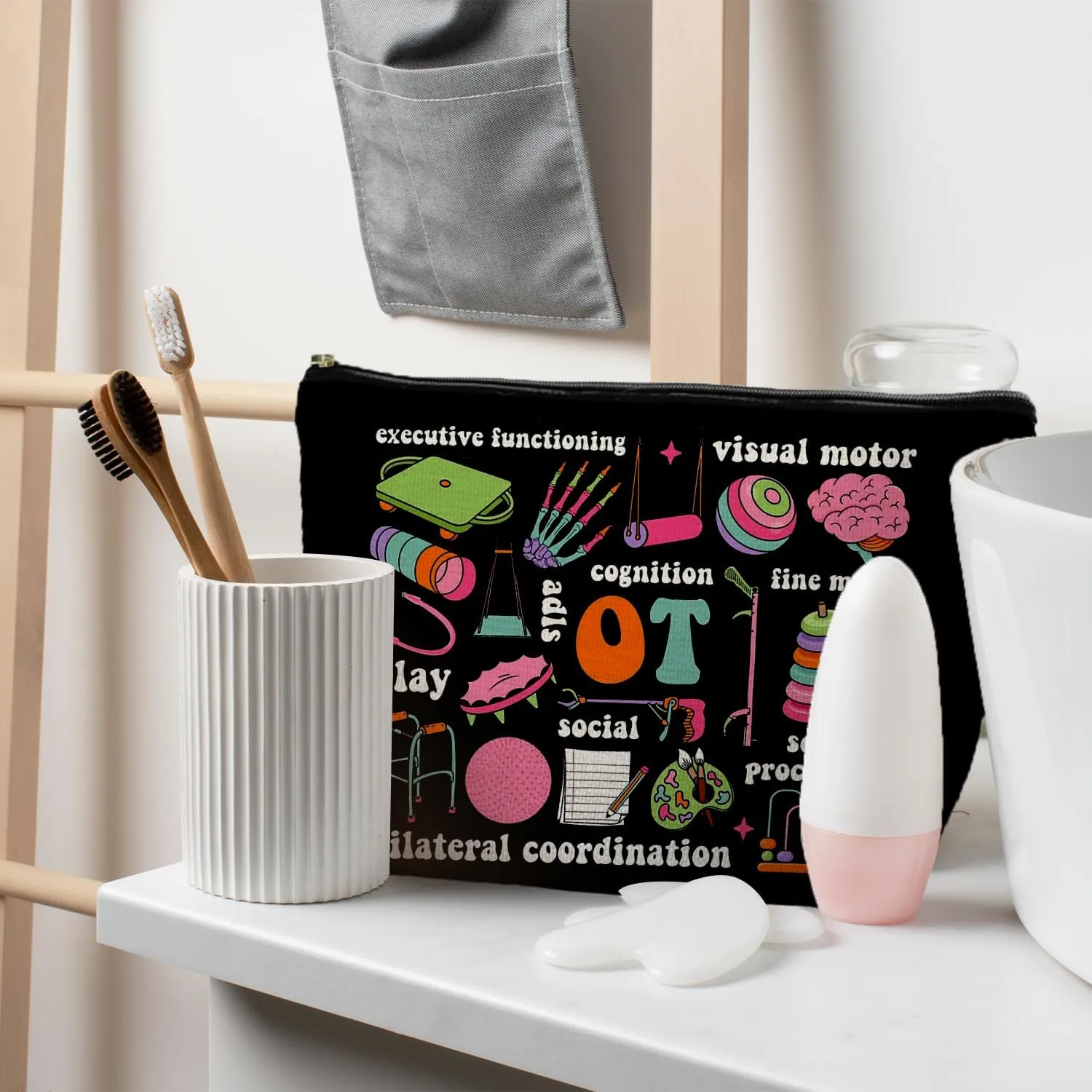 OT Gifts: Boho Floral Occupational Therapy Makeup Bag - Cosmetic Toiletry Bag for Women