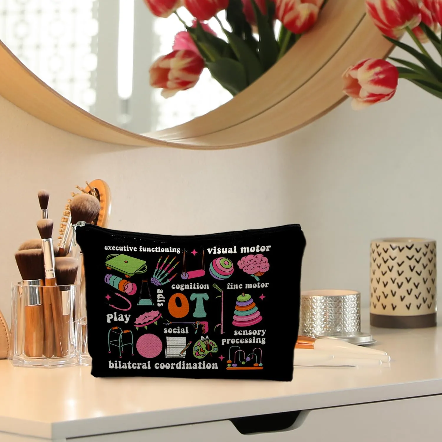 OT Gifts: Boho Floral Occupational Therapy Makeup Bag - Cosmetic Toiletry Bag for Women