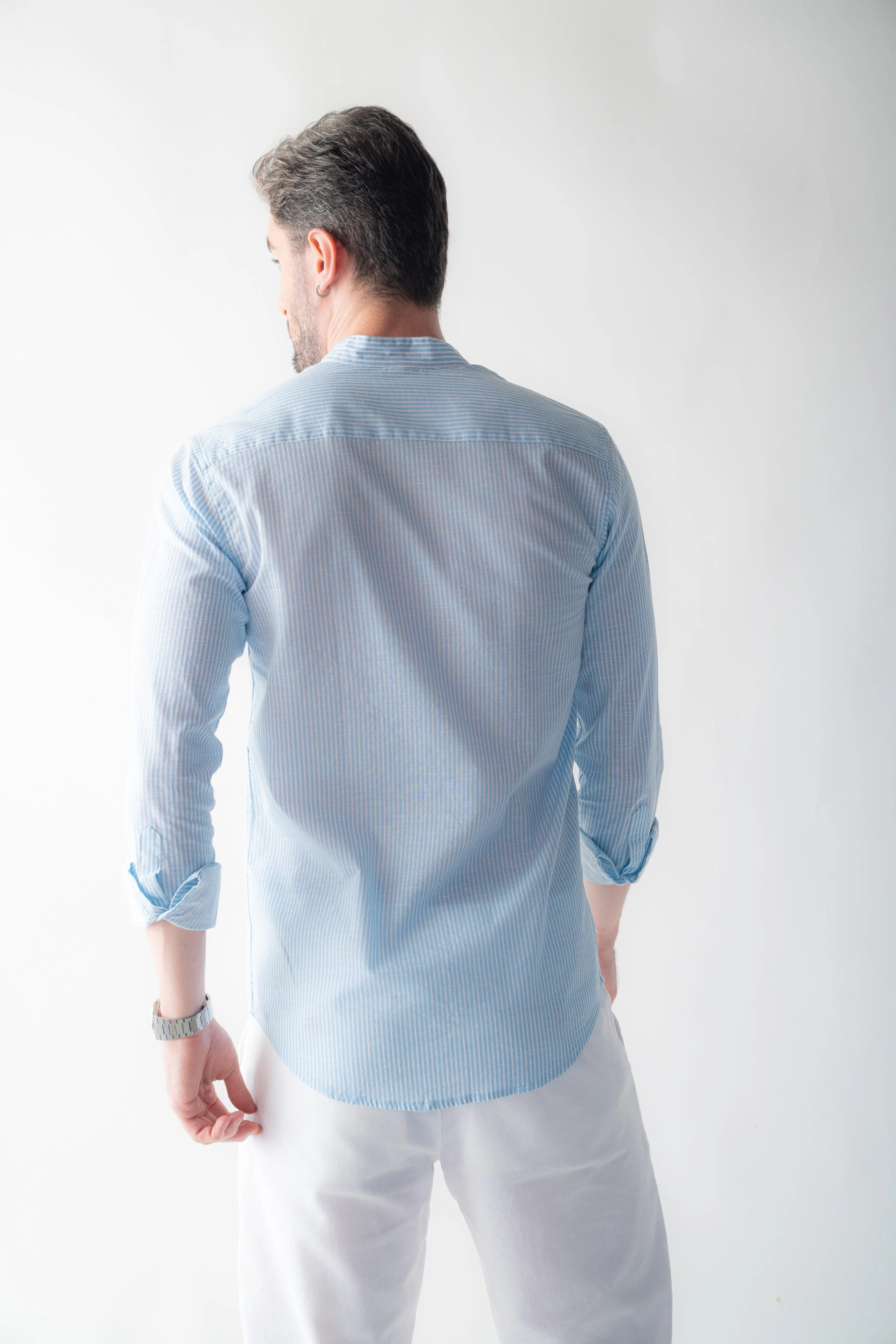 Pinstripe linen Amalfi Blue Shirt
