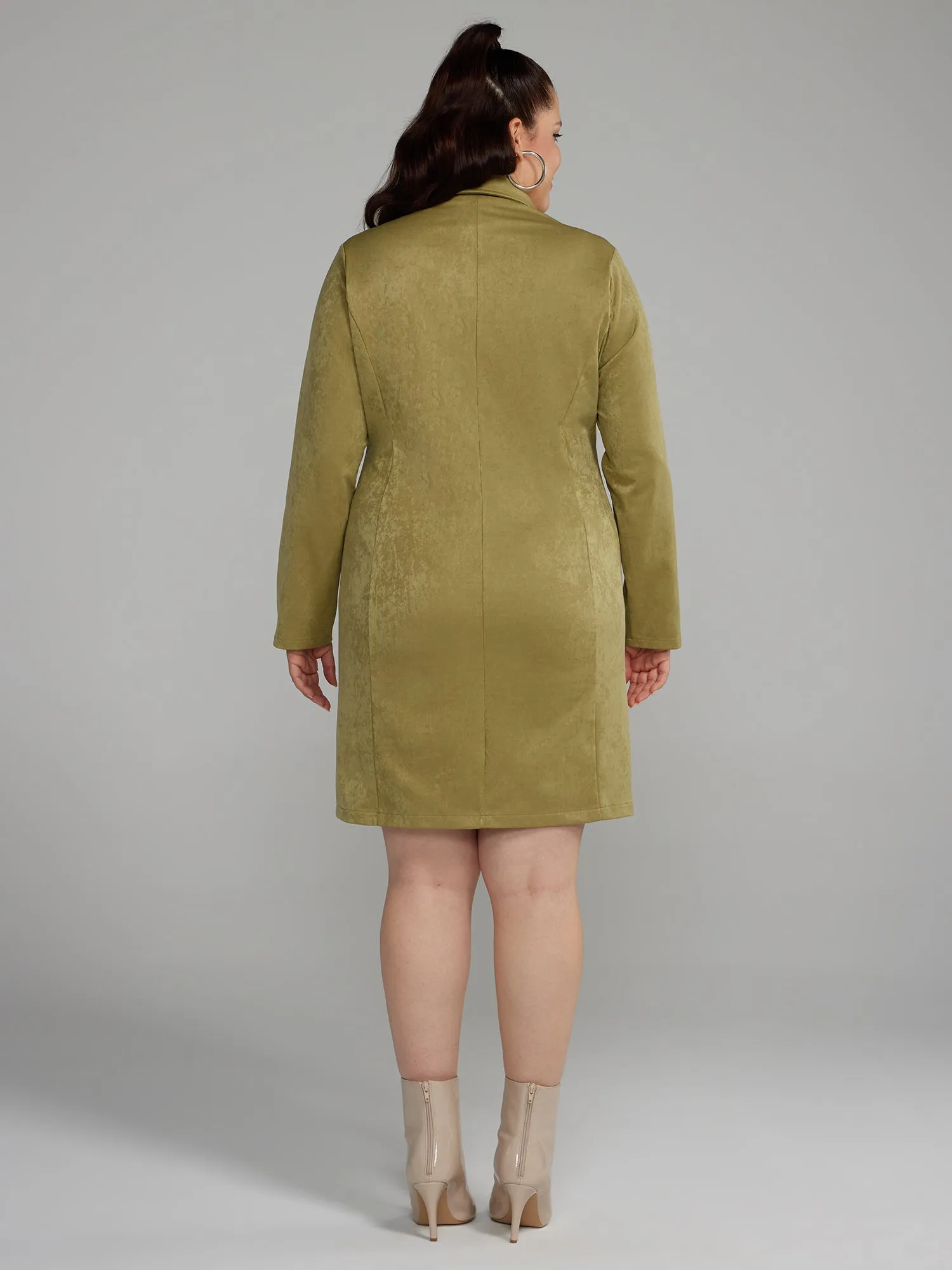 Plus Long Sleeves Suede Utility Shirt Dress
