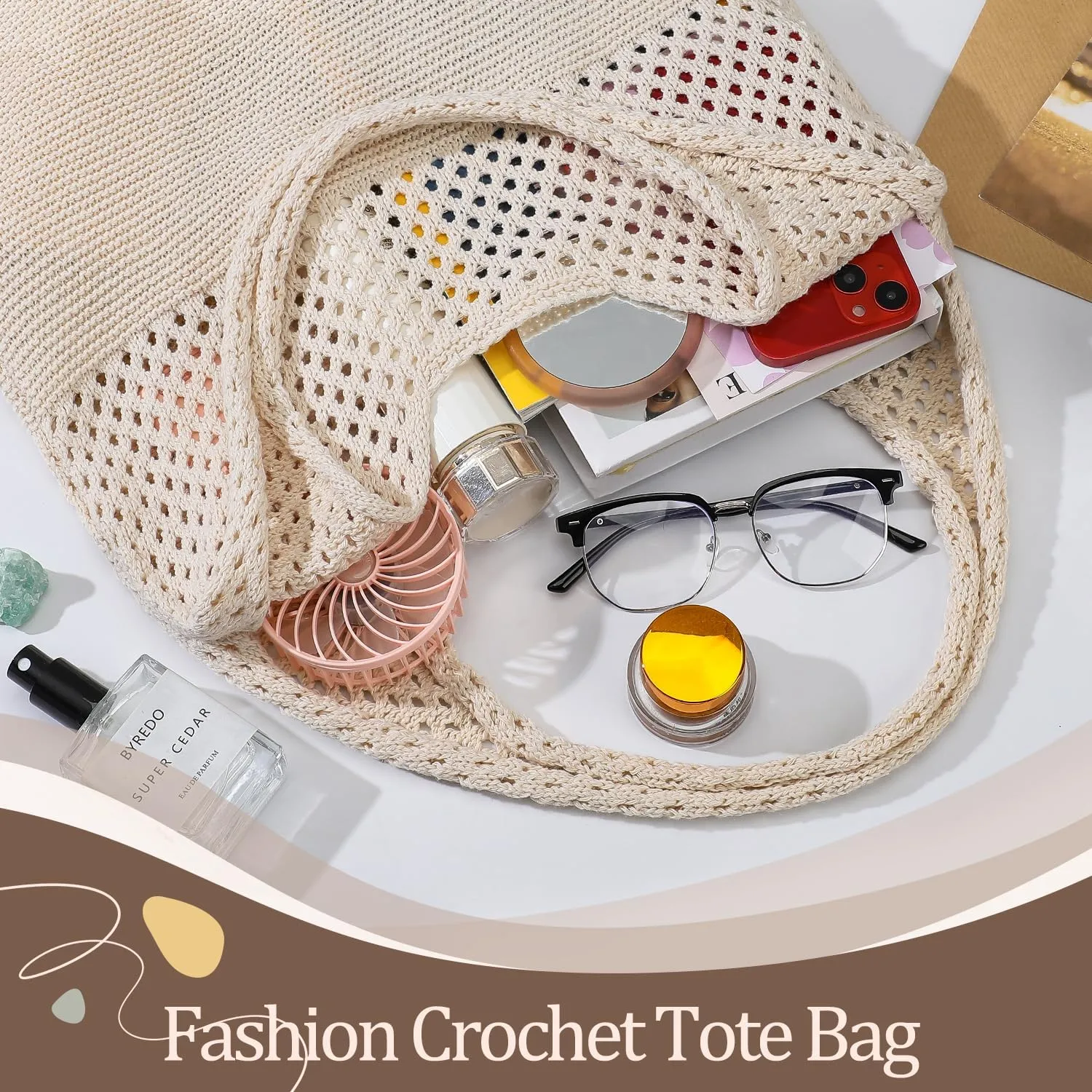 Premillow Crochet Beach Tote Bags, Stylish Mesh Beach Bags Shoulder Bag for Women, Cute Summer Vacation Boho Tote Bag