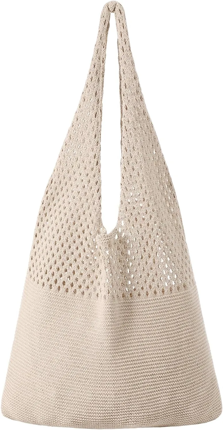 Premillow Crochet Beach Tote Bags, Stylish Mesh Beach Bags Shoulder Bag for Women, Cute Summer Vacation Boho Tote Bag